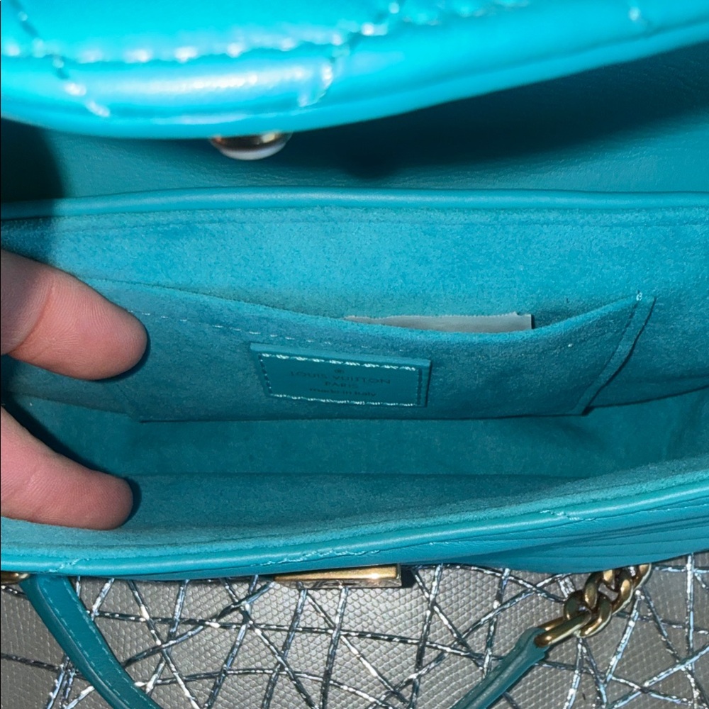 Louis Vuitton Turquoise Quilted Chain Shoulder Bag with a LV purse charm - Picture 10 of 11